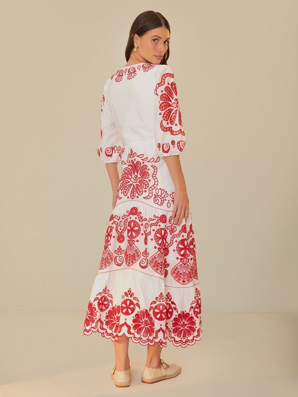 Farm Rio White Richelieu V Neck Maxi Dress - Picture 6 of 11